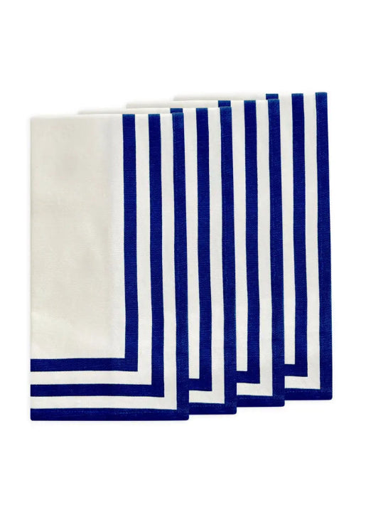 Triple Stripe Blue Dinner Napkins - Set of 4