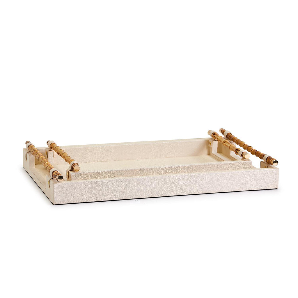 Cream Decorative Tray with Bamboo Handles