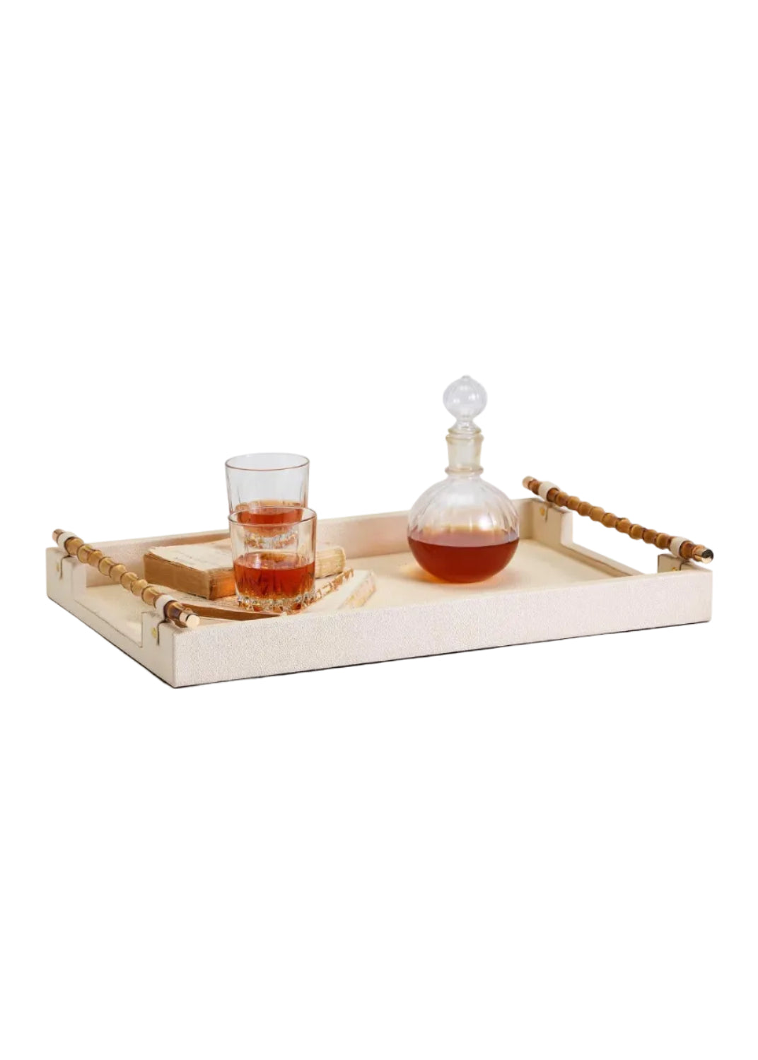 Cream Decorative Tray with Bamboo Handles
