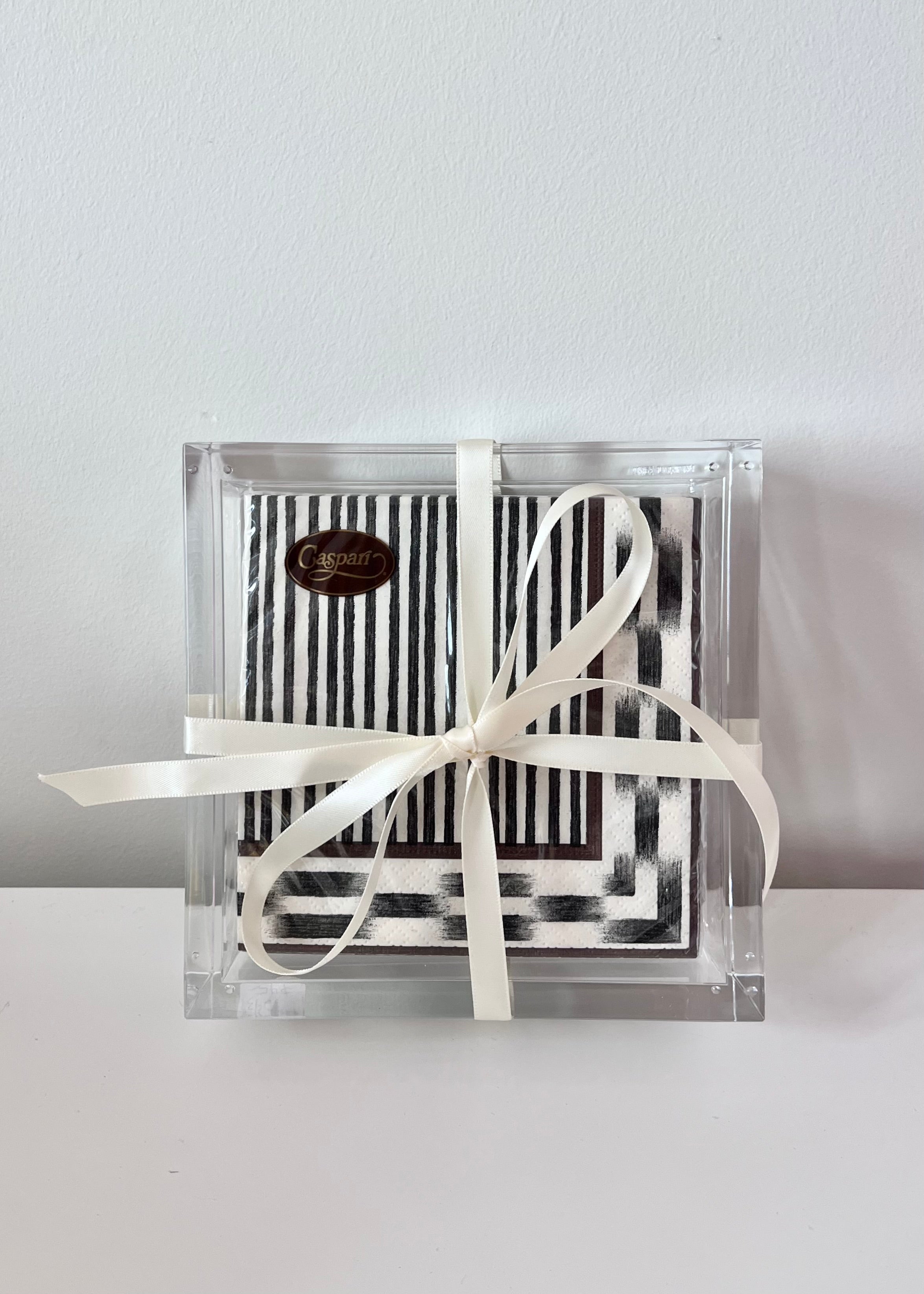 Cocktail Napkins in Acrylic Holder - Stripe