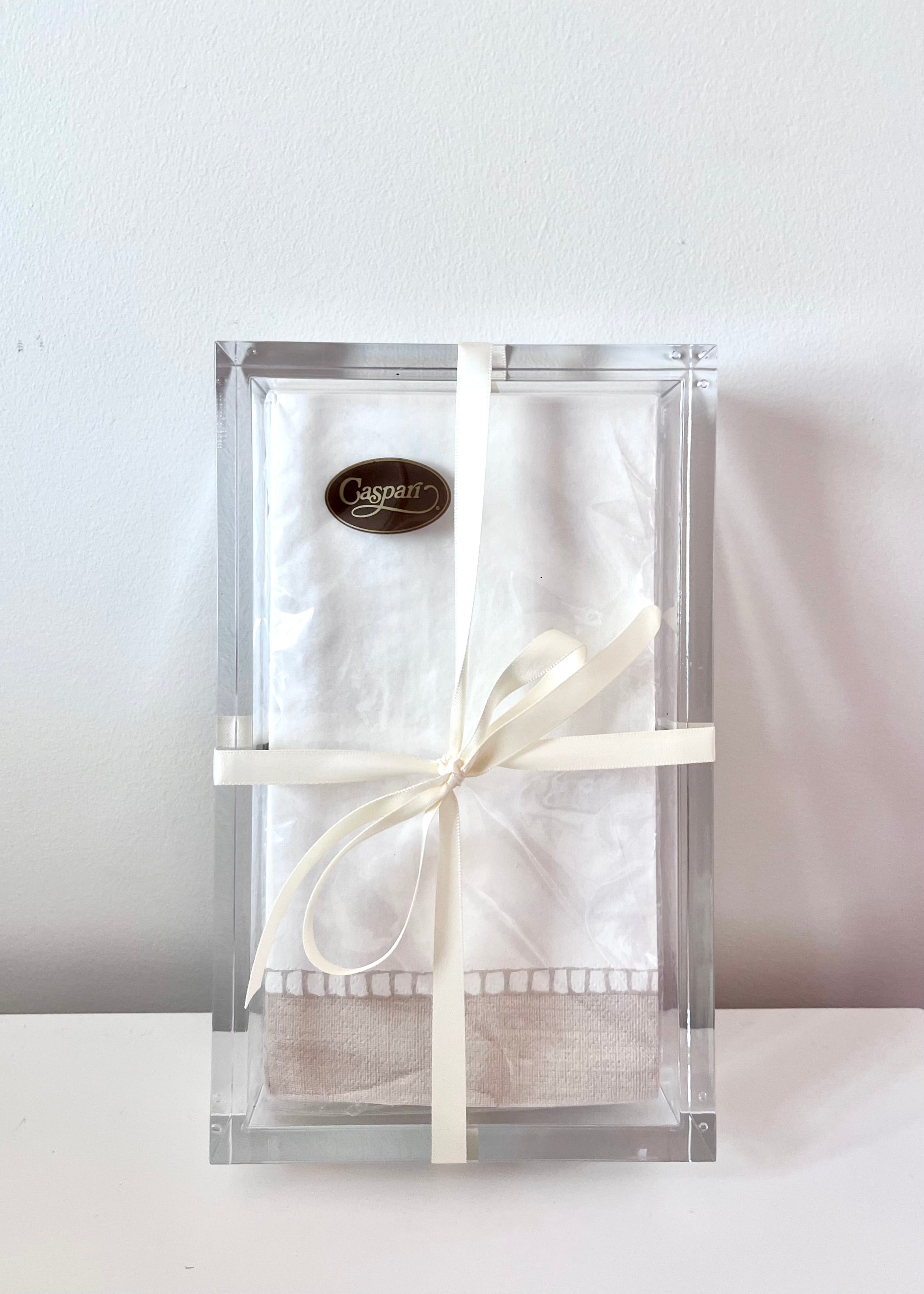 Guest Napkins in Acrylic Holder - Beige