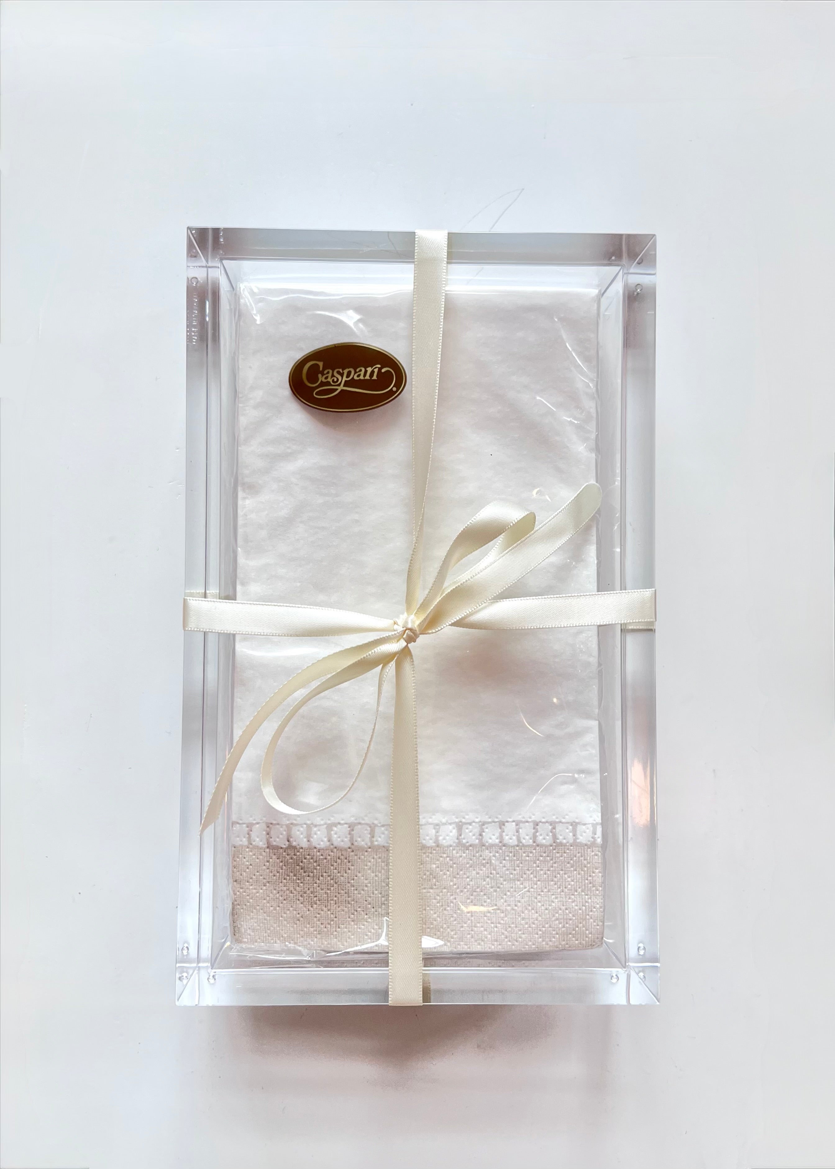 Guest Napkins in Acrylic Holder - Beige