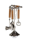 Polished Nickel and Leather Bar Tool Set