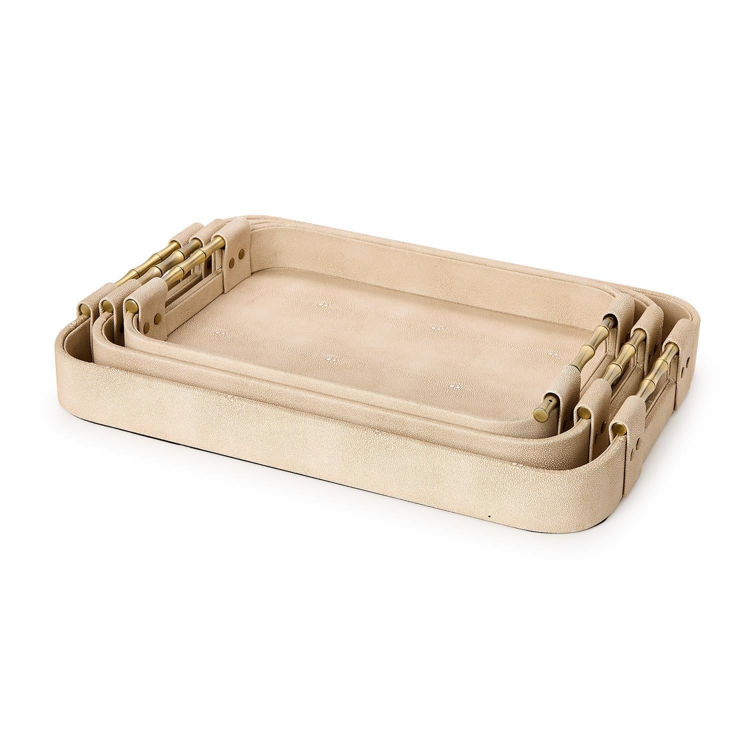Cream Leather Rectangular Tray