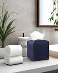 Faux Leather Tissue Box Cover: Navy