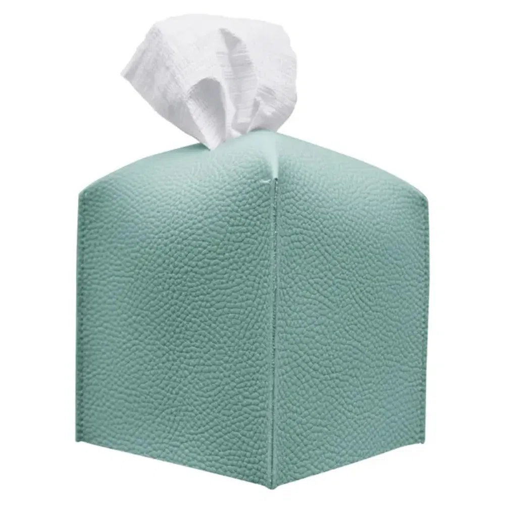 Faux Leather Tissue Box Cover: Seafoam