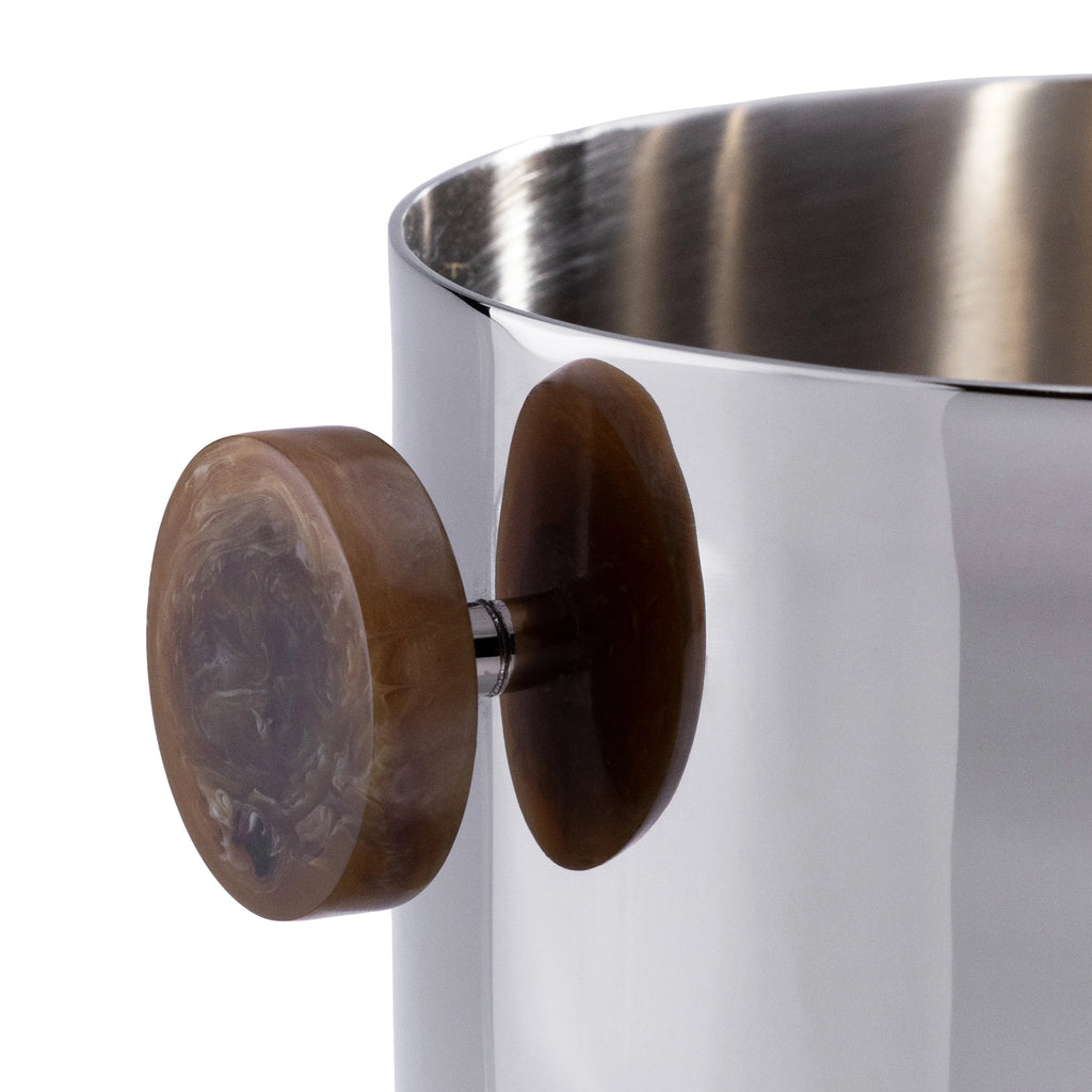 Nickel and Amber Ice Bucket with Tongs