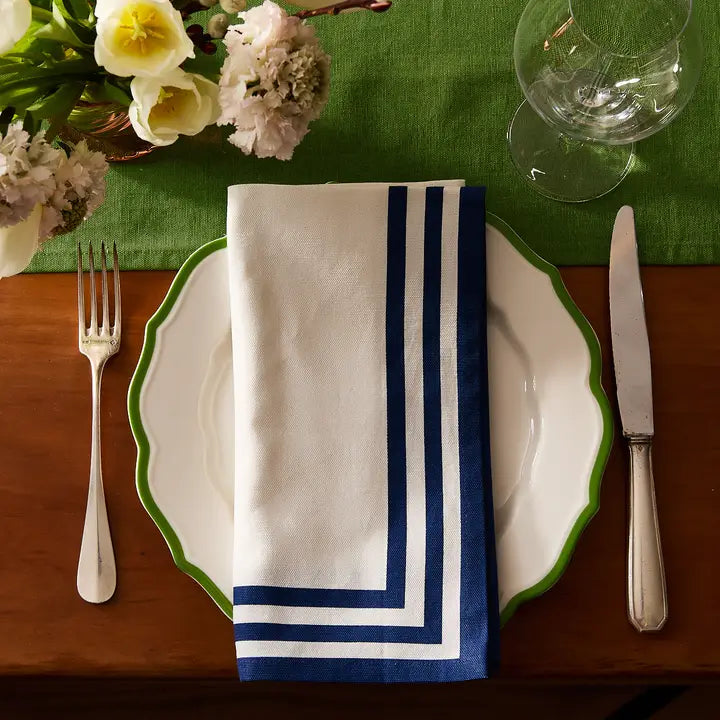 Triple Stripe Blue Dinner Napkins - Set of 4