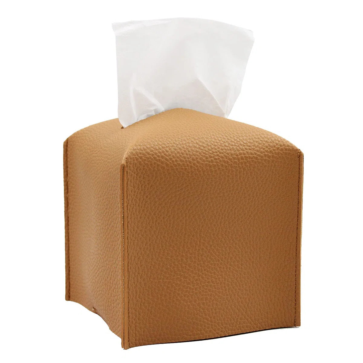 Faux Leather Tissue Box Cover: Camel Brown