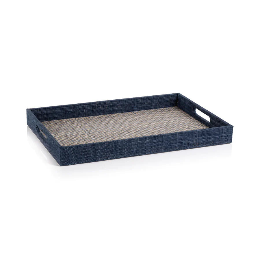 Houndstooth Raffia Navy Tray